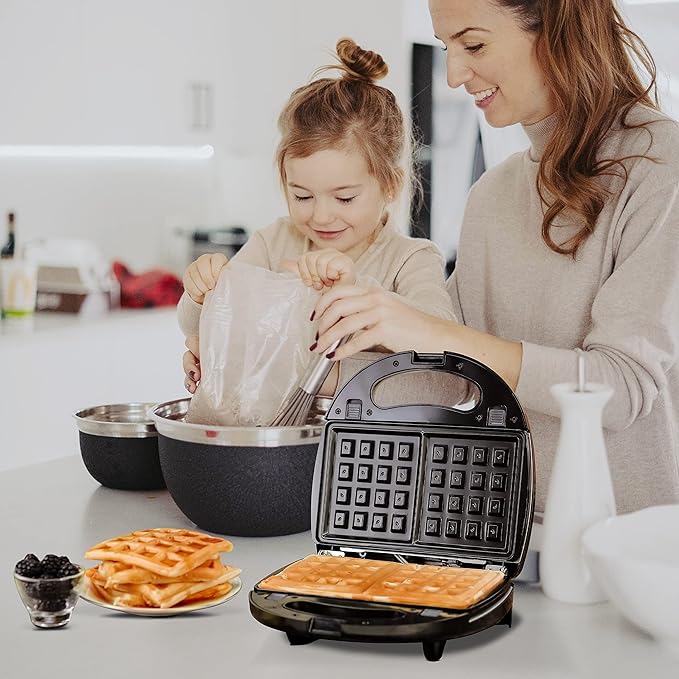 OVENTE Electric Sandwich, Panini and Waffle Maker Set with 3 Removable Non-Stick Plates, 750 Watts, Perfect for Grilled Cheese, Tuna Melts, Burgers, Steaks and Snacks, Black GPI202B