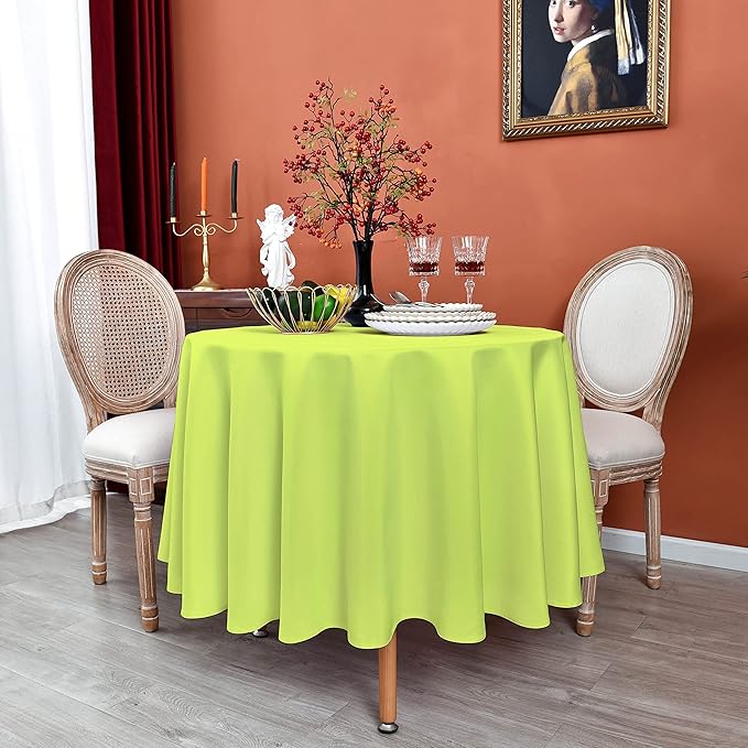 MEANMOY Lime Green 210 GSM Water & Stain Resistant Round Tablecloth for Circle Table - Solid 48 Inch Table Cloth Cover in Wrinkle Free Durable Washable Polyester Fabric for Wedding, Party, Banquet