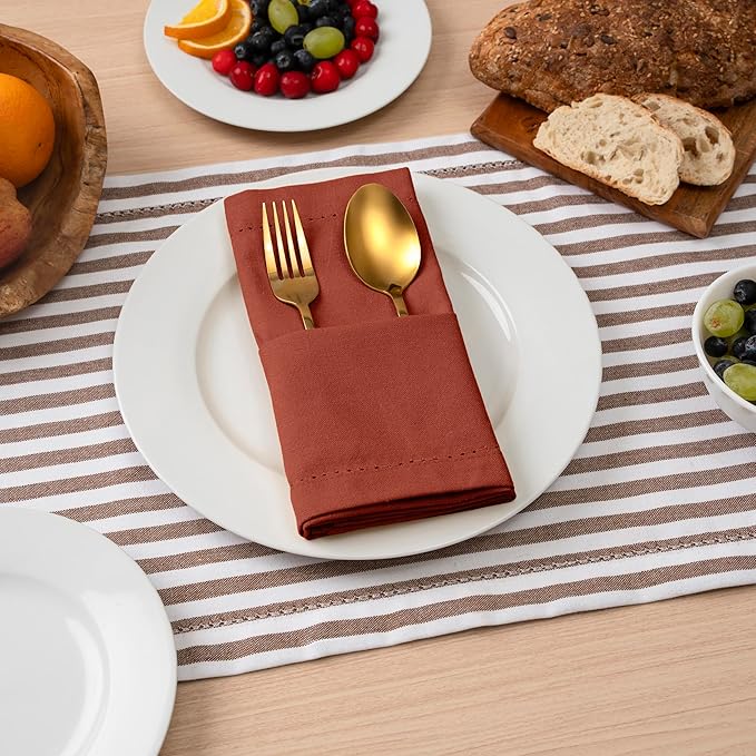 Blue Needles Set of 6 Hemstitch Linen Napkins 100% Cotton Rust Cloth Dinner Napkins 18x18 inches, Soft, Reusable, Absorbent, Washable, Ideal for Wedding Events, Parties & Everyday Use