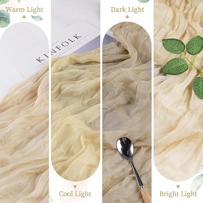 6 Pack Beige Valentine's Day Cheesecloth Table Runner 10FT Long Boho Gauze Table Runner Rustic Sheer Runner for Wedding Bridal Baby Shower Birthday Party Table Decor Home Easter Decor