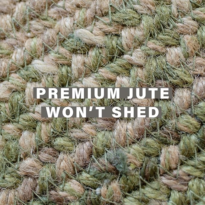 Homespice Grassland Green Oval Rug 27x45 - Jute Braided Kitchen Rugs for Rustic Country Decor, Durable and Easy to Maintain