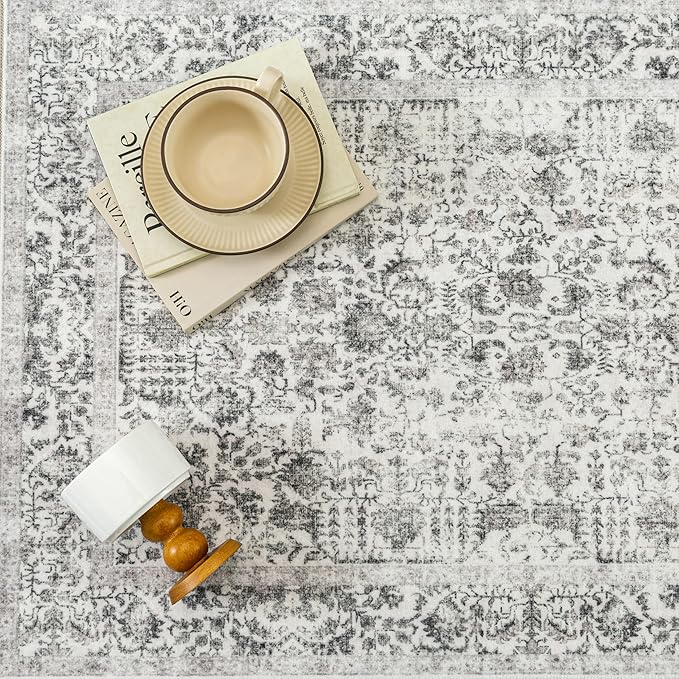 Black Runner Rug 2'6"x12' Washable Carpet for Hallway Kitchen Vintage Distressed Non Slip Indoor Retro Floral Bedroom Accent Throw Long Rug Bathroom Office Laundry Dining Living Room