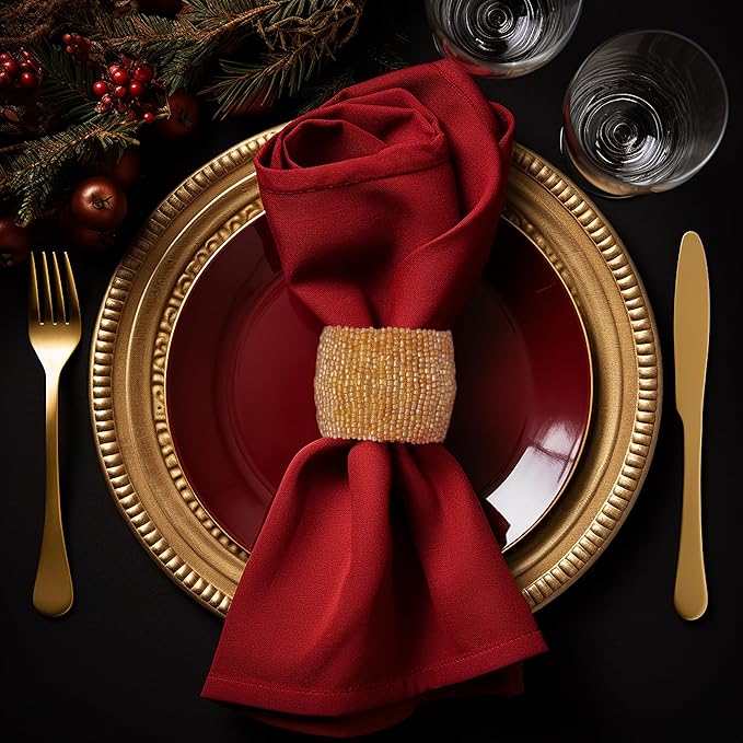 COTTON CRAFT Beaded Napkin Rings - Set of 12 Napkin Rings - Handmade Glitz Dining Table Napkin Holders - Christmas Xmas Holiday Party Halloween Harvest Autumn Fall Thanksgiving Gift Décor - Champagne