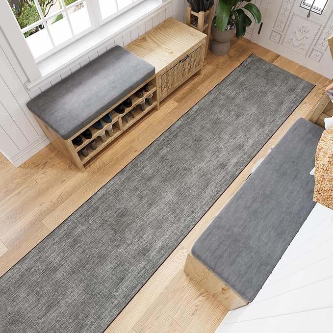 Ottomanson 2-Piece Kitchen Rug Set - Non Slip Runner & Washable Mat - 1'11" x 4' + 1'11"' x 5' - Durable, Stain Resistant for Entryway, Bedroom and Bathroom, Solid Brown