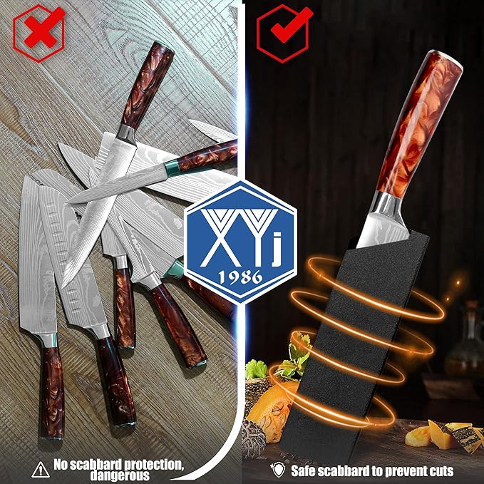 XYJ 3-Pack Safety Blade Sheaths, Universal Edge Guards for 7-Inch Kitchen Knives, Black ABS Protective Sleeves & Covers (Cutlery Not Included)