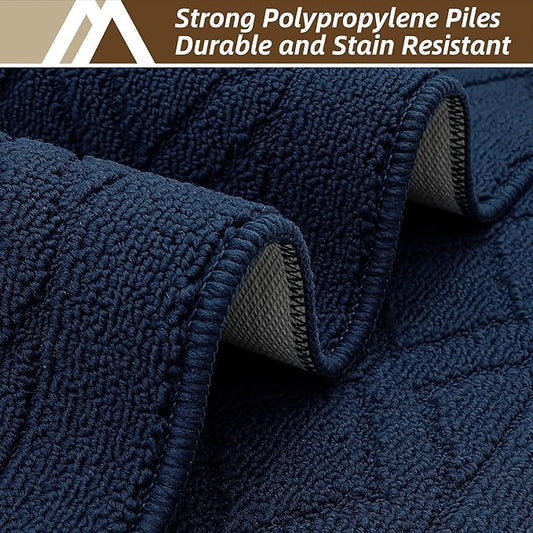 COSY HOMEER 48x20Inch/30X20Inch Kitchen Rugs Sets Non-Slip Washable Kitchen Mats for Floor Polypropylene Absorbent Kitchen Runner for Kitchen Sink Hallway Entryway,Navy Blue