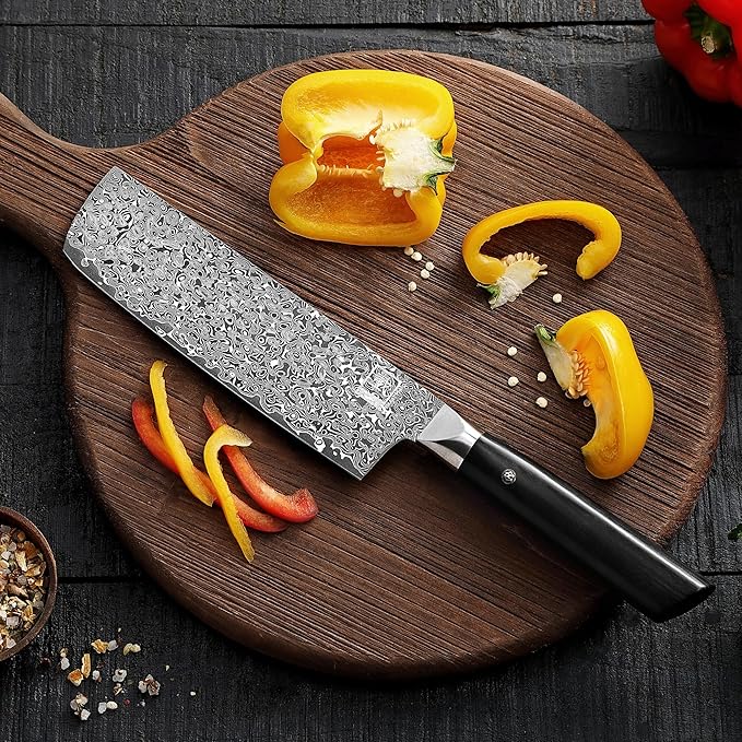 zayiko Black Edition Damascus Nakiri Knife | 18.5 cm Blade Made of 67 Layers of Fine Dark Damascus Steel | Ergonomic Pakkawood Handle | Professional Kitchen Chef's Knife Ideal for Vegetables