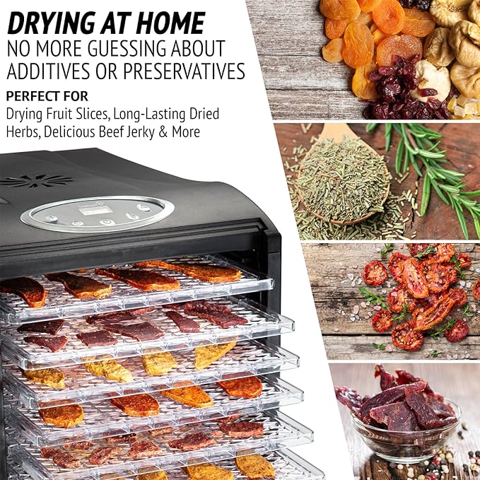 Ivation 9 Tray Countertop Digital Food Dehydrator Drying Machine 600w with Preset Temperature Settings, Auto Shutoff Timer and Even Heat Circulation for Beef Jerky, Fruits, Vegetables & Nuts