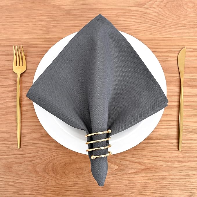 Wolkemer Set of 4 Grey Cloth Napkins 17 x 17 Inches Solid Washable Polyester Dinner Napkins with Hemmed Edges for Dinners Parties Weddings Banquets Events Table Decoration