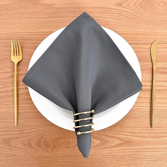 Wolkemer Set of 4 Grey Cloth Napkins 17 x 17 Inches Solid Washable Polyester Dinner Napkins with Hemmed Edges for Dinners Parties Weddings Banquets Events Table Decoration