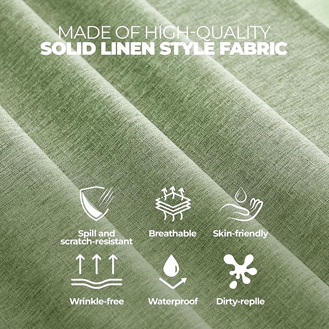 Faux Linen Rustic Round Tablecloth for Coffee Table, Decorative Waterproof Outdoor Anti-Scratch Table Cloth Cover for Party, Wedding, Picnics, Patio(Round, 70 Inch(4-6 Seats), Sage Green)