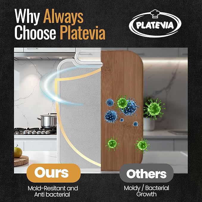 PLATEVIA Titanium Cutting Board for Kitchen – Dual-Sided Scratchless Pure Titanium & PP Surface, Non-Slip, Rust-Proof, Odor Resistant, Dishwasher Safe Premium Chopping Board for Meat & Vegetables