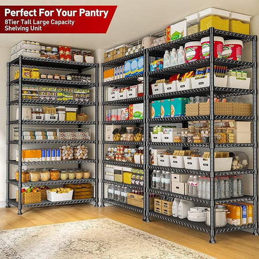 REIBII 8 Tier Metal Shelving 75"H Storage Shelves Tall Wire Shelving Unit Adjustable Detachable Storage Shelves for Laundry Pantry Kitchen Commercial school 1040LBS Storage Rack 75"H X 35"W X 14"D