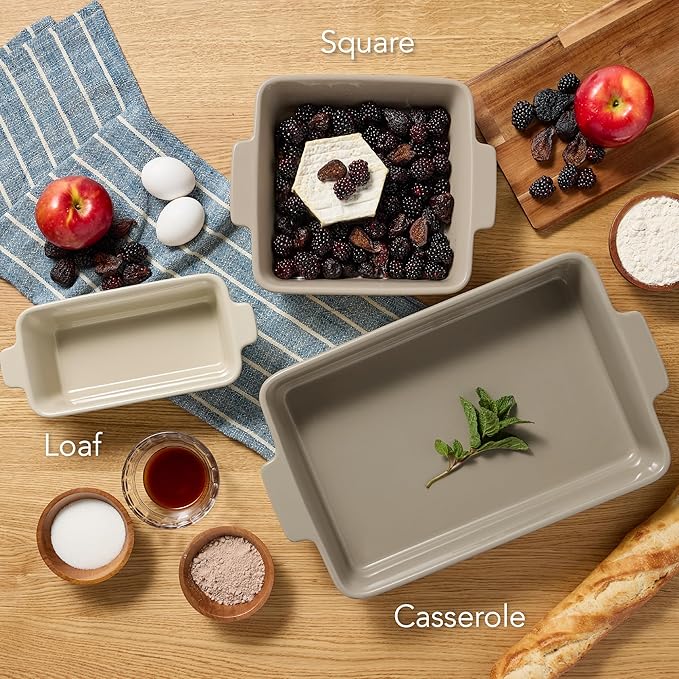 Best Choice Products 3-Piece Ceramic Bakeware Set, Stoneware Baking Dishes, Porcelain Casserole Bakeware Dishes, Serving Dishes - 9x12 Casserole, Loaf Pan, 8x8 Baking Dish - Mushroom Beige