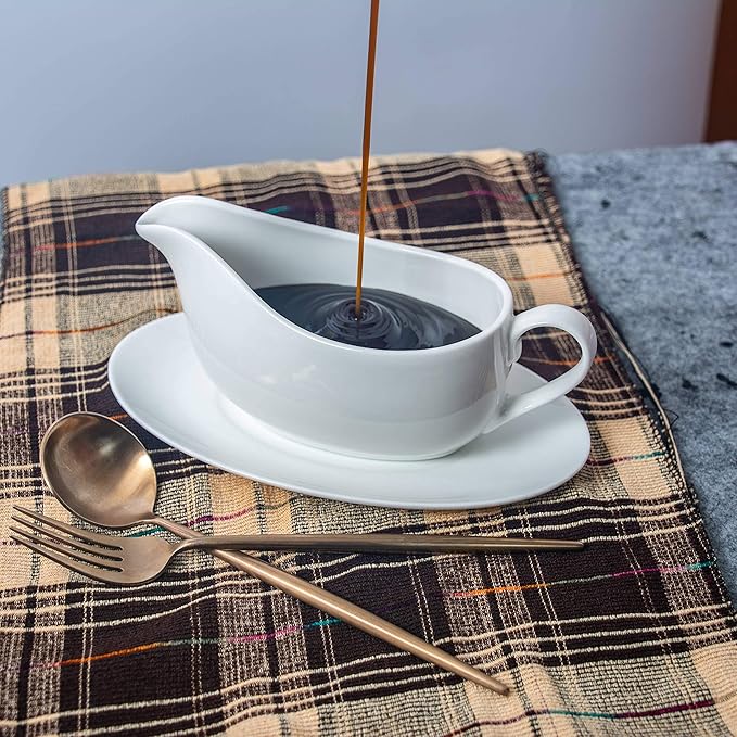 Gravy Boat with Tray Ceramic White 14oz