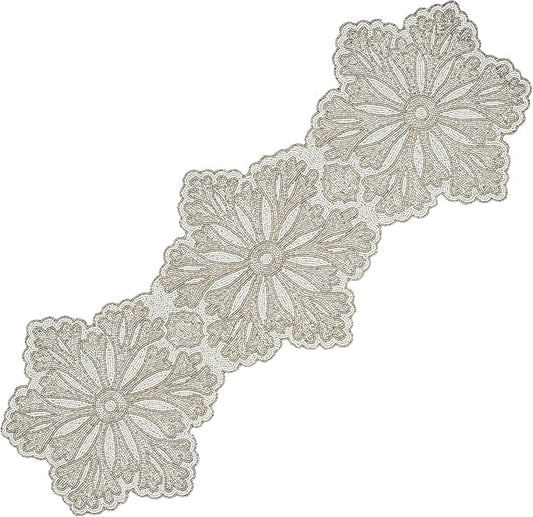 Elegant Glass Bead Beaded Runner 36 inch - 13"x36" Beaded Decorative Runner for Farmhouse, Wedding, Bridal, Holiday & Festive Décor, Unique Handmade Centerpiece (Off White) - ALPHA Living HOME