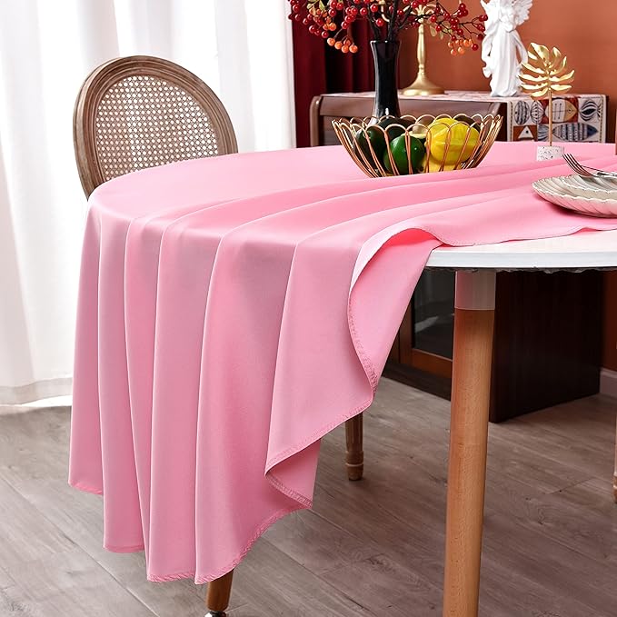 MEANMOY Pink 210 GSM Water & Stain Resistant Round Tablecloth for Circle Table - Solid 70 Inch Table Cloth Cover in Wrinkle Free Durable Washable Polyester Fabric for Wedding, Party, Banquet