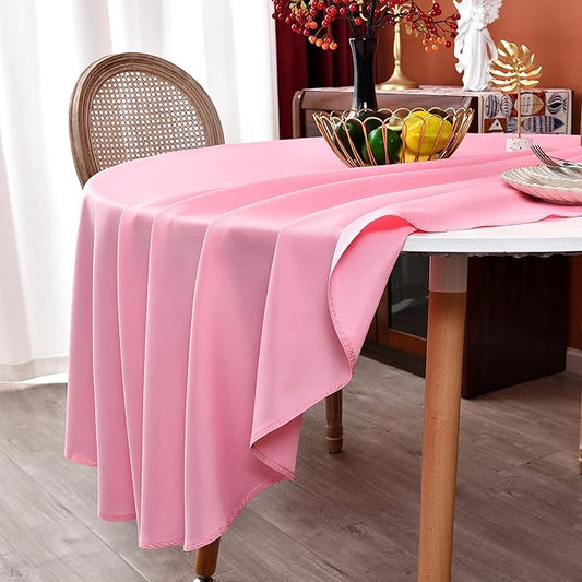 MEANMOY Pink 210 GSM Water & Stain Resistant Round Tablecloth for Circle Table - Solid 70 Inch Table Cloth Cover in Wrinkle Free Durable Washable Polyester Fabric for Wedding, Party, Banquet