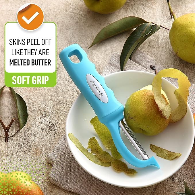 Spring Chef Stainless Steel Premium Swivel Peeler & Handheld Zester/Fine Grater - 2 Product Bundle - Aqua Sky