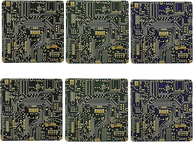 Marble Coasters Square Leather Drinks Coaster Set with Holder for Coffee Table Bar Home Decor 4 Inches Set of 6 (Circuit Board, One Size)
