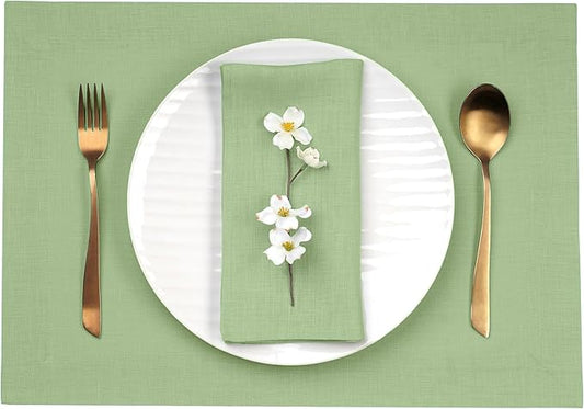 D'Moksha Homes Linen Placemats 14 x 19 Inch - Sage Green Placemats Set of 4-100% Pure Linen Table Place Mats for Spring, St Patricks Day, Easter - Handcrafted and Machine Washable