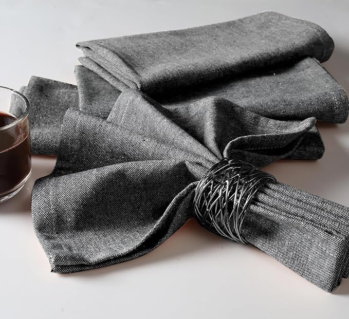 Native Fab Set of 12 Chambray Cloth Napkins - 100% Cotton, 17x17 Inches, Soft, Durable, Washable, Reusable Dinner Napkins - Table Linen for Wedding, Restaurant, Kitchen, Parties, Daily Use, Black