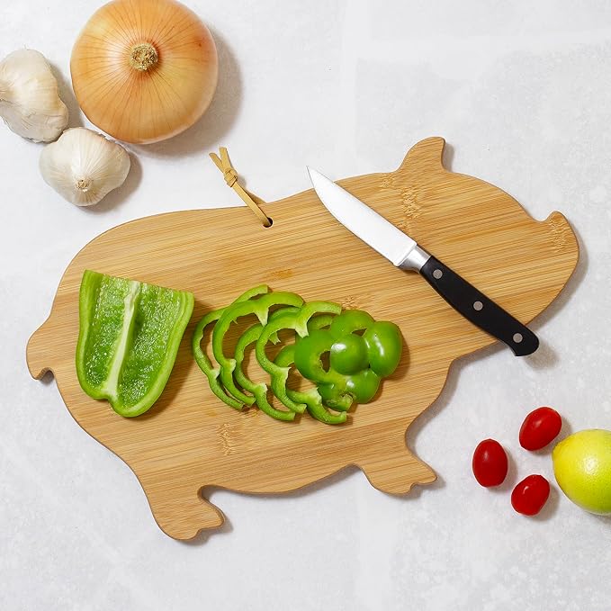 Totally Bamboo Pig Shaped Bamboo Wood Cutting Board and Charcuterie Board