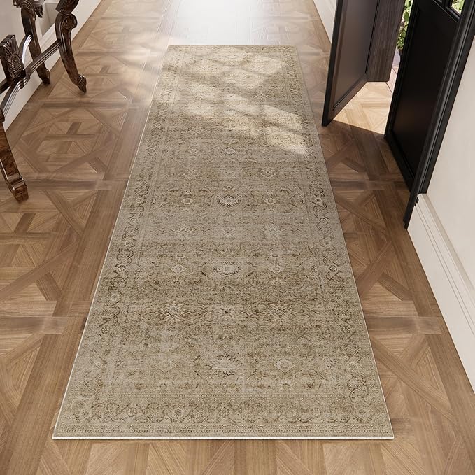 Machine Washable Runner Rug for Hallway: 2'6"x8' Kitchen Runner Rugs with Rubber Backing Non Slip Stain Resistant Boho Floor Rug Soft Carpet Runners for Indoor Entryway Bedroom Bedside Farmhouse
