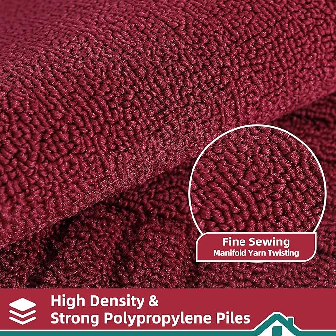 BEQHAUSE-Non-Slip-Kitchen-Mats-for-Floor [2PCS],Kitchen Mats,Machine Washable Burgundy Red Kitchen Rugs,Polypropylene Kitchen Floor Mat with TPR Backing 24x35inch/24x60inch