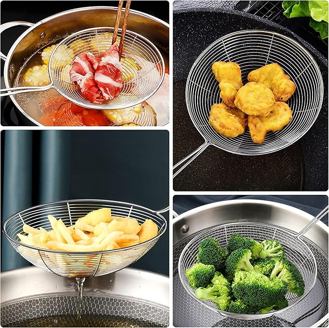 Handheld Kitchen Wire Strainer for Frying, Oil, Tea and Soup – Basket Style Skimmer Spoon