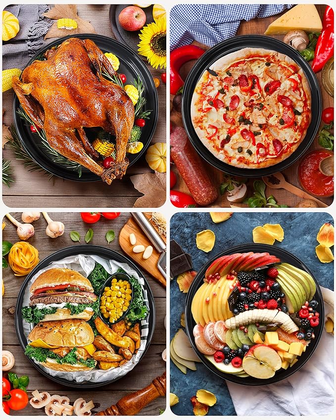 Round Pizza Cake Baking Pan Bread Roasting Dish 10 Inch Non-Stick Enamel Cookware for Cookie Pie Fish Roasts, Non-Toxic Carbon Steel Oven Dishwasher Safe Christmas Party Gift for Mother Bakeware