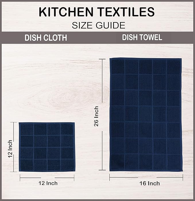 AMOUR INFINI Dish Cloths for Washing Dishes Set of 8 - Highly Absorbent, Super Soft Kitchen Dishcloths - Reusable Quick Dry Dish Rags for Cleaning & Drying Kitchen Linens (12x12 Inch - Blue)
