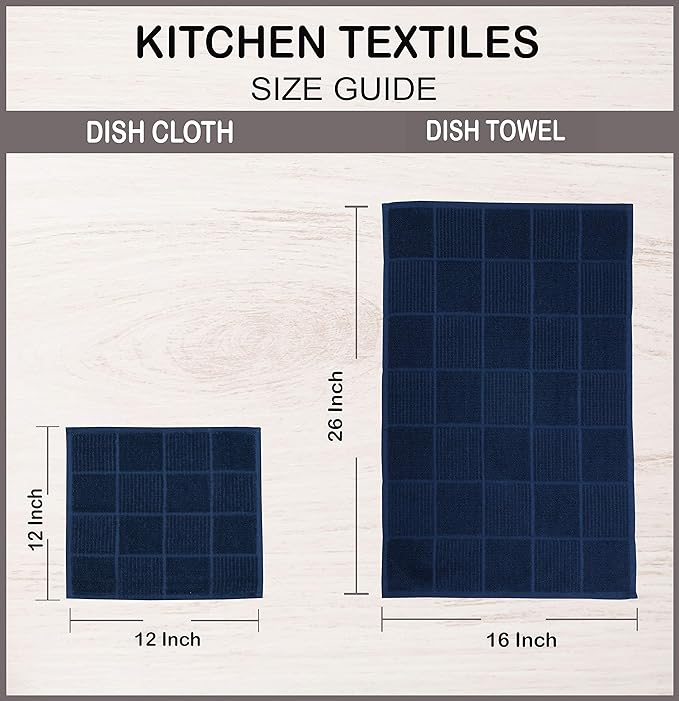 AMOUR INFINI Kitchen Towels Pack of 4 Absorbent, Quick Drying Premium Terry Cotton Dish Towel with Hanging Loop 16x28 Inch Hand & Tea Towels (Blue)