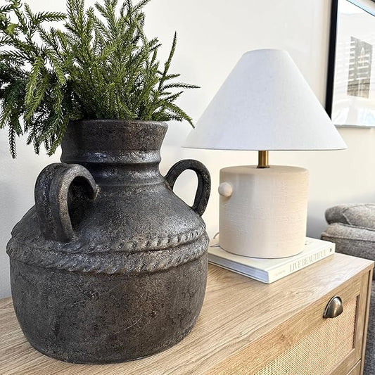 Terracotta Triple Handle Vase for Living Room Decor - Casual Home Decor Accent for Entryway, Bedroom, and Office Shelf - Decorative Flower Vase for House and Dining Room Table - 12", Black