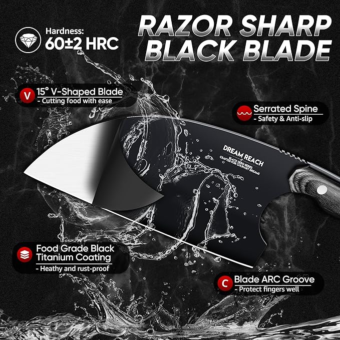 Dream Reach Serbian Chef Knife - Full Tang Butcher Cleaver for Meat Vegetables, Hand Forged Black Chopping Knife for Kitchen Birthday Mother Father Gift Idea