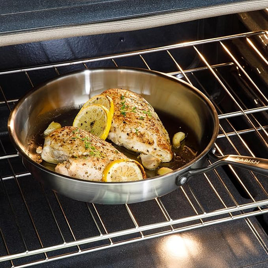 Babish 10-Inch Tri-Ply Stainless Steel Frying Pan With Black Handle – Professional Grade Skillet for Searing, Sautéing & Everyday Cooking