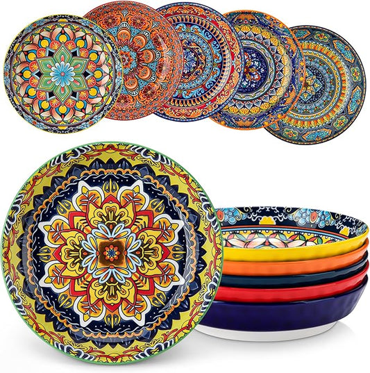 vancasso 32 Oz Pasta Bowls, Porcelain Large Colorful Salad Soup Bowls Set of 6, Dishwasher & Microwave Safe, Pasta Serving Bowls Plates for Kitchen, Dishwasher & Microwave Safe, Series KRVI