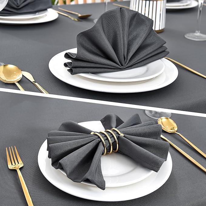 Wolkemer Set of 4 Grey Cloth Napkins 17 x 17 Inches Solid Washable Polyester Dinner Napkins with Hemmed Edges for Dinners Parties Weddings Banquets Events Table Decoration
