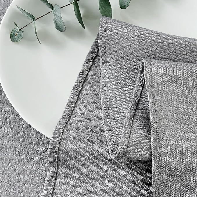 maxmill Round Weaved Texture Design Tablecloth Spill-Proof Wrinkle Free Soft Washable Table Cloth for Circular Table Cover, for Dining Room Buffet Banquet Parties Holiday Dinner, 90 Inch Light Grey