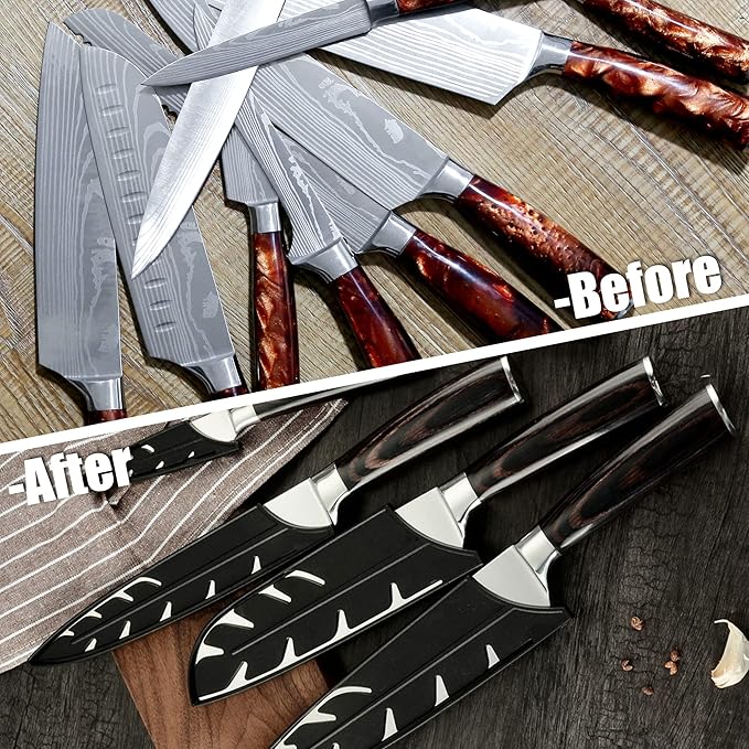 XYJ 2pcs/set Safety Knife Covers Sleeves Knives Edge Guard, Universal Knife Sheath, Slicing, Chef Knife Case Blade Guards Protector Black Kitchen Knife Cover Sleeve (For 8'' Chef Knife)
