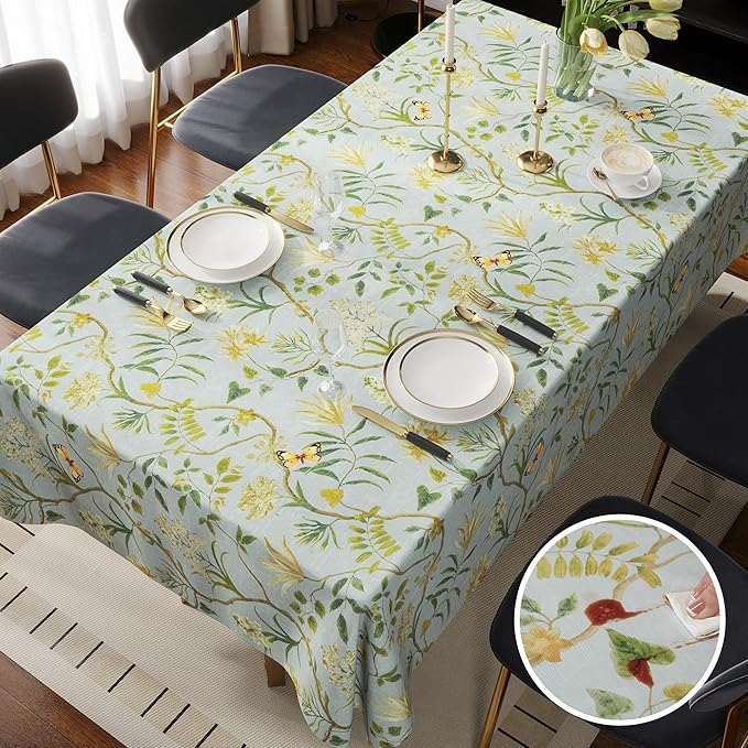 Rectangle Table Cloth,100% Waterproof Tablecloth Oil Proof Spill Proof Vinyl Table Cloth, Wipe Clean Plastic Table Cover for Dining, Camping, Indoor and Outdoor 54" x 78",Leaves