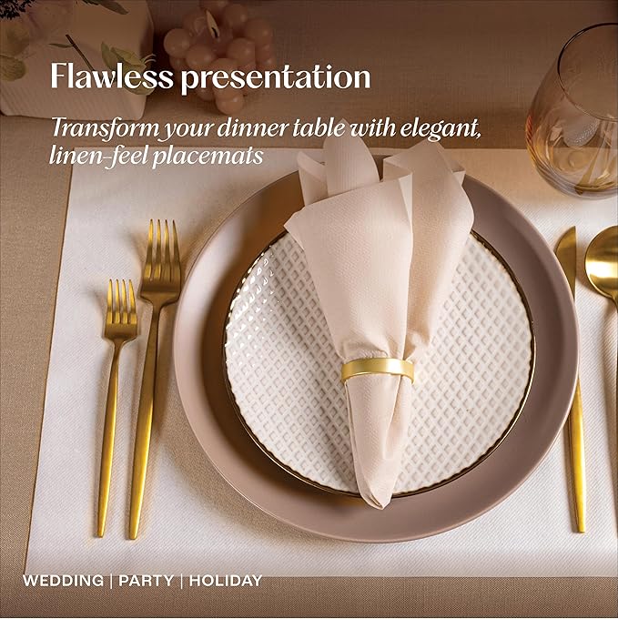 Disposable Orange Paper Placemats for Dining Table - 100-Pack 18" x 12" Cloth-Like Rectangle Paper Placemats for Thanksgiving Baby, Kids, Parties Or Weddings.