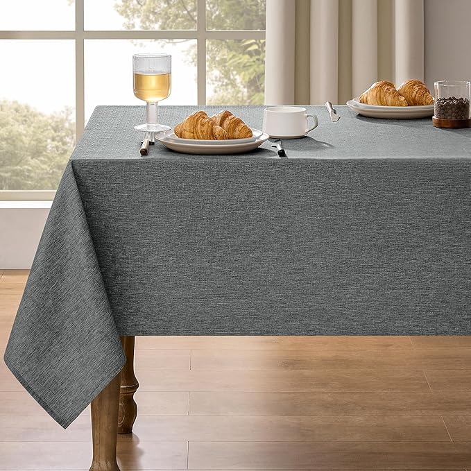 Faux Linen Farmhouse Table Cloth 60"x84" for 4-6 ft Rectangle Table, Dark Grey Waterproof Outdoor Washable Cloth Tablecloth for Rectangular Dining Room Kitchen Outdoor Party Restaurant Decor