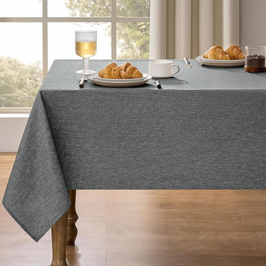 Faux Linen Farmhouse Table Cloth 60"x84" for 4-6 ft Rectangle Table, Dark Grey Waterproof Outdoor Washable Cloth Tablecloth for Rectangular Dining Room Kitchen Outdoor Party Restaurant Decor