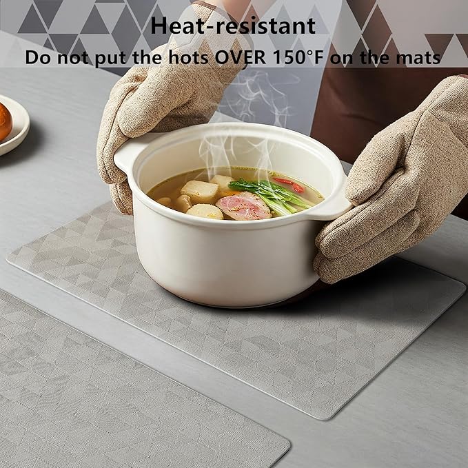Jovono Faux Leather Placemats Set of 4, 17.8"x11.8", Waterproof & Oil-Proof Table Mats, Easy-Clean Washable Kitchen Place Mats for Dining Table, Fabric Texture, Light Gray Mat