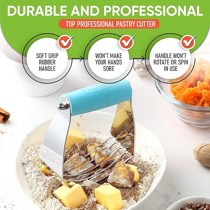 Spring Chef Stainless Steel Dough Blender, Medium Size & Premium Lemon Zester - 2 Product Bundle - Aqua Sky