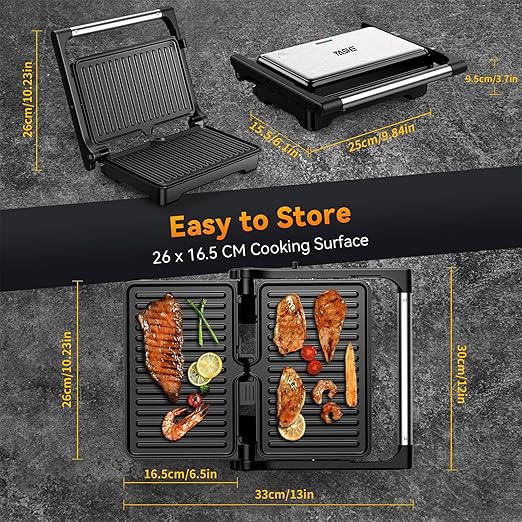 Panini Grill Press, 1200 W Sandwich Maker, Panini Maker with Non-Stick Coated Cast Aluminum Plates, Fits 2 Slices of Bread, 180-Degree Opening, Easy to Clean,Versatile Use