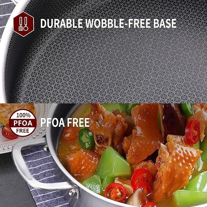 LOLYKITCH 12 Inch Hybrid Stainless Steel Non-Stick Sauté Pan,Induction Frying Pan with Lid,Skillet,Oven and Dishwasher Safe,Detachable Handle