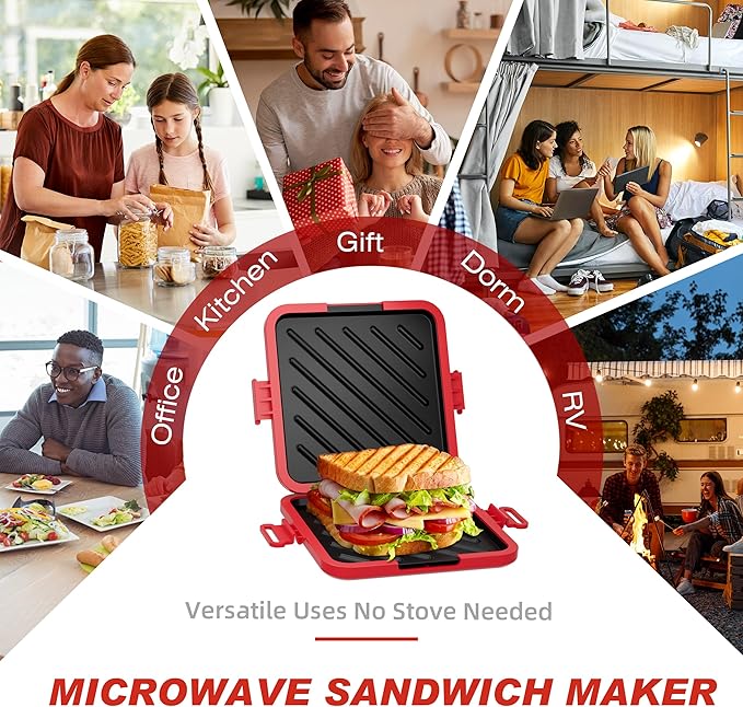 Microwave Toaster & Sandwich Maker(<5 Min)|Microwave Panini Press, Grilled Cheese & Toastie Maker | RV Essential | Fast Cooking for Home, Office, Dorm | Dishwasher Safe Microwave Cookware