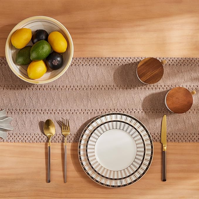 ZeeMart Macrame Style Boho Table Runner, Taupe Table Runners 72 Inches Long, Farmhouse Woven Home Decor, 12x72 Inch, Taupe